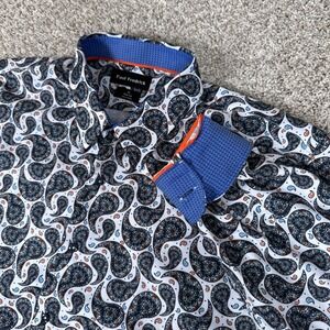 Paul Fredrick Shirt Mens XL Slim Fit Navy White Orange Paisley Long Sleeve
